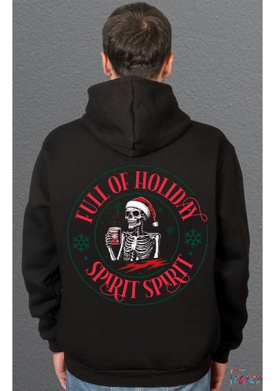Bumeta Full Of Holiday Spirit Noel Temalı Sweatshirt Unisex Kapüşonlu Hoodie Siyah
