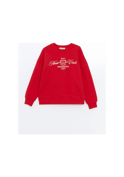LC Waikiki Bisiklet Yaka Baskılı Oversize Kadın Kalın Sweatshirt Kırmızı