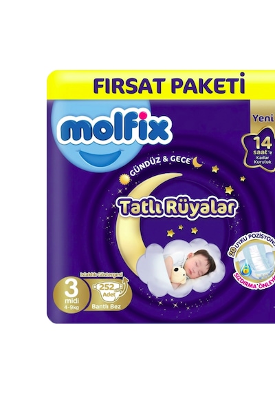Molfix Tatlı Rüyalar 3 Beden Bebek Bezi 84x3 252 Adet 3 Numara