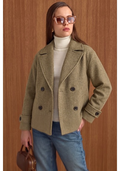 Olcay Ceket Yaka Oversize Kısa Kaban Vizon Melanj 3204