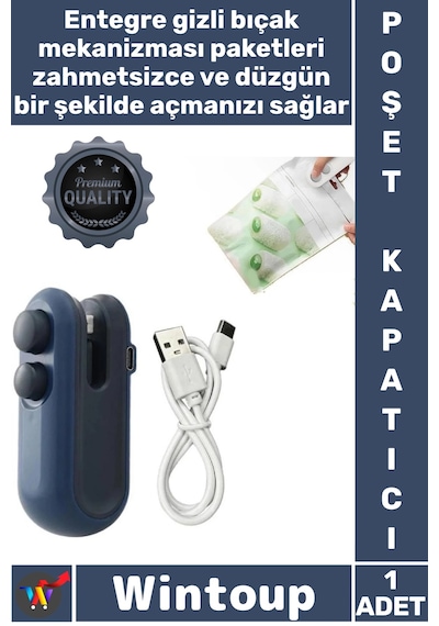 Poşetkapatıcı Şarj Edilebilir 400 Mah Mutfak Tipi Pratik Taşınabilir Kapatma Mini Poşet Kapatıcı