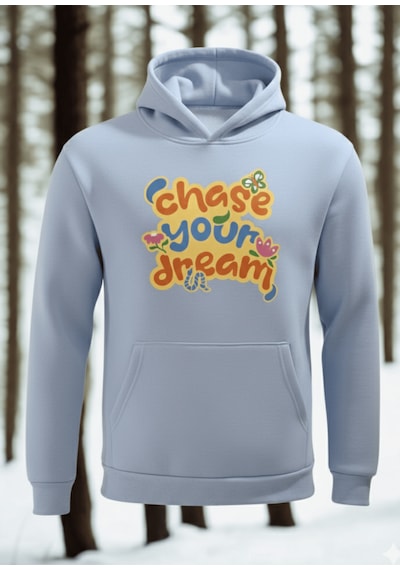Feydi Unisex İçi Polarlı Kapüşonlu Sweatshirt Dream Baskılı Açık Mavi