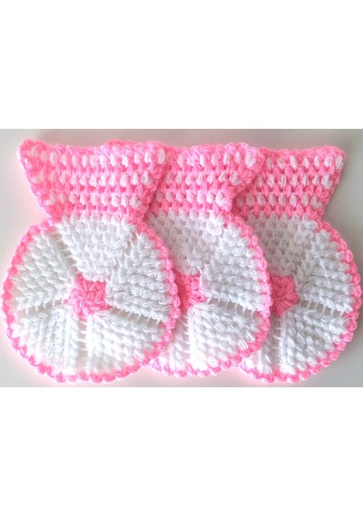 El İşi Örme Şeker Pembe-beyaz Üçlü Takım Banyo Lifi