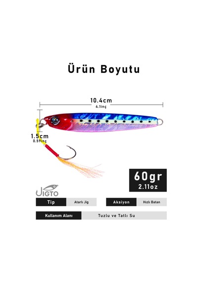 Jig, Zoka, Suni Yem, Glow Uv Metal Jig, 60gr 10cm Jıgto Tide 60