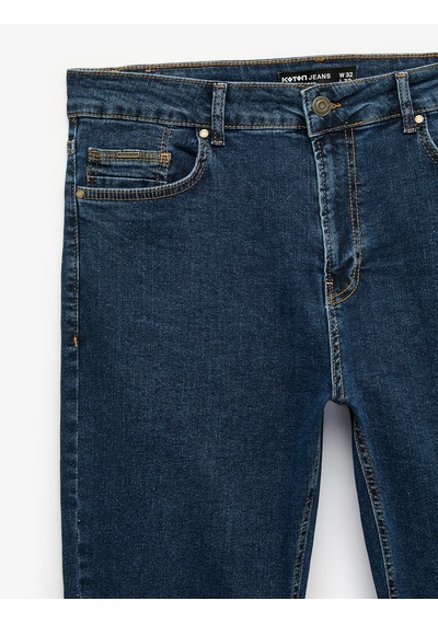 Koton Normal Bel Pamuklu Cepli Slim Fit Jean Pantolon - Brad Jean Koyu İndigo 7wam40318nd