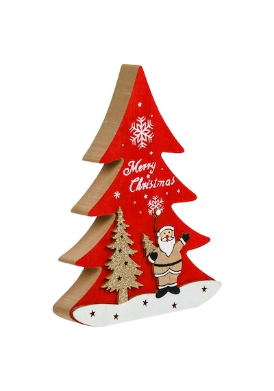 Ahşap Sim Süslü Çam Ağacı 18 Cm - Dekoratif Ve Hediyelik Ahşap Yılbaşı Süsü, Figürü.... 20 CM