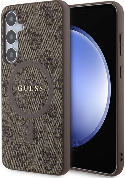 Galaxy Uyumlu S24 Plus Kılıf Guess Lisanslı Magsafe Özellikli 4g Desenli Yazı Logolu Kapak Kahverengi