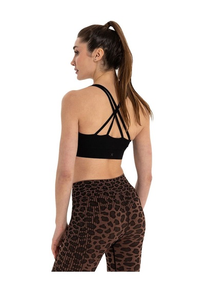 Inguz Çift Askılı Sırtı Çapraz Yoga Büstiyer Siyah