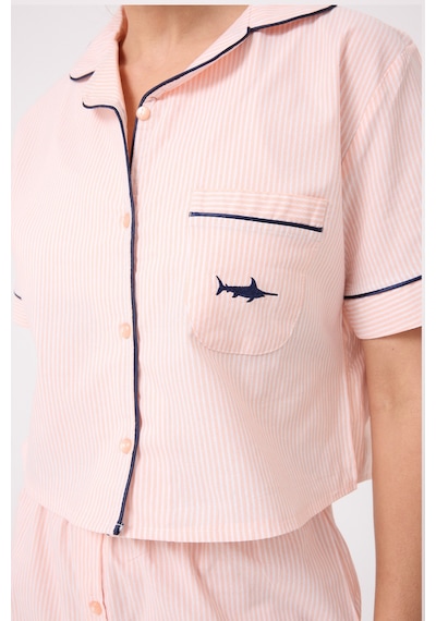 Lespadon Marısılk Kadın Yazlık Şortlu Crop Gömlekli Pijama & Lounge Takımı-3230 Pembe