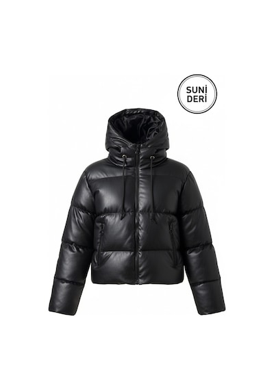Meecy Kadın Deri Şişme Mont Siyah&black Siyah&black