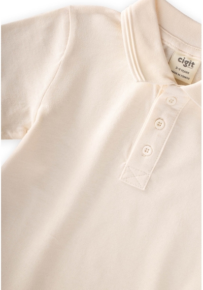 Cigit Kabartmalı Polo Yaka T-shirt 2-10 Yaş Ekru