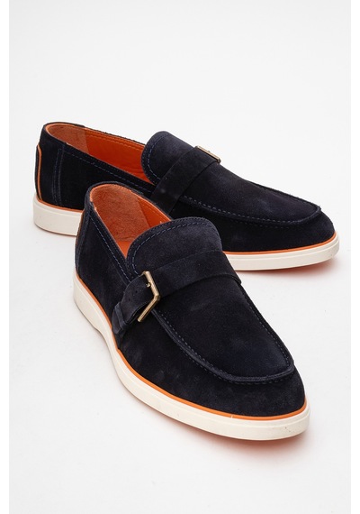 Dericlub Erkek Hafif Tabanlı Toka Detaylı Loafer Gerçek Süet Deri Cr 2406 Lacivert