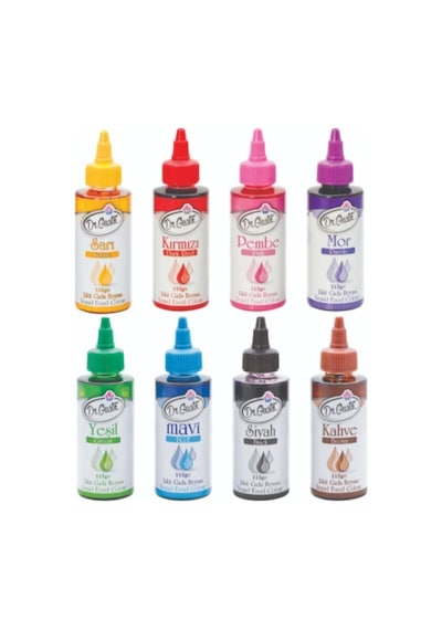 115 Gr Sıvı Gıda Boyası 8'li Set 8x115 Gr Sarı Kırmızı Pembe Mor Yeşil Mavi Siyah Kahverengi