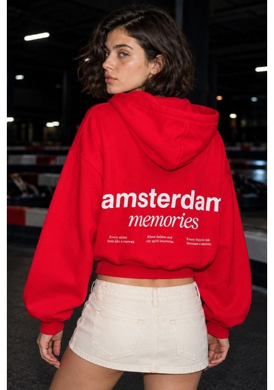 Hiccup Fermuarlı Kapüşonlu Sweatshirt Kırmızı