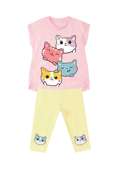 Denokids Kediler Kız Çocuk Tunik Tayt Takım Çok Renkli