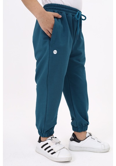 Toontoy Kids Toontoy Erkek Çocuk Baskılı Beli Paçası Lastikli Cepli Basic Jogger Eşofman Altı - 2 İplik Petrol Mavi