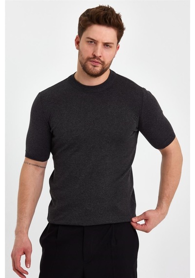 Cool Tarz Koyu Füme Erkek Yarım Balıkçı Düz Triko T-shirt-trz19129r13s Koyu Füme Koyu Füme