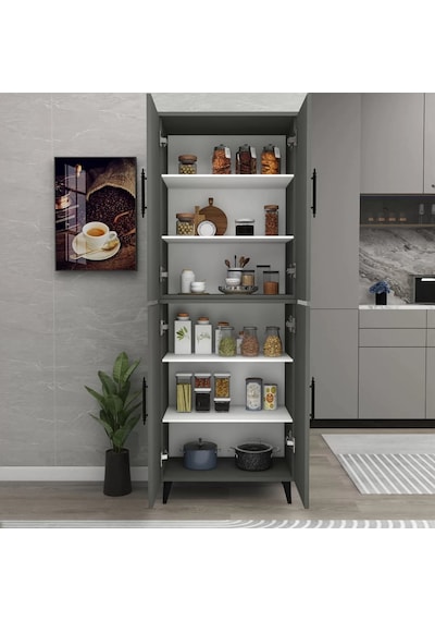 Reyo Home Enda Raflı 4 Kapaklı Çok Amaçlı Dolap Antrasit