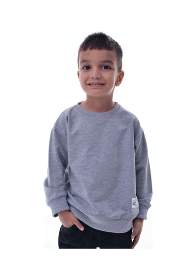 Erkek Çocuk Gri Sweatshirt %100 Pamuk 12 Ay 5 Yaş Rahat Kalıp Basic Günlük Üst Gri