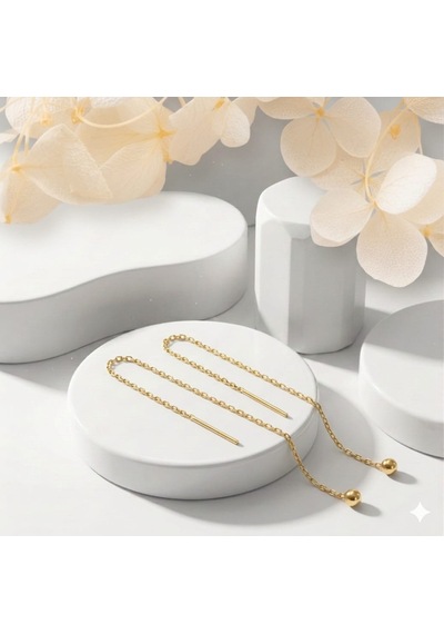 Orjinal 14 Ayar Altın Minimal Top Zincir Kadın Küpe Gümüş