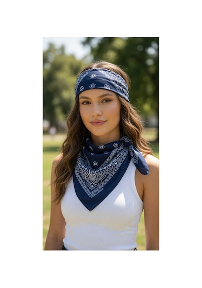 Mollycrush Unisex Lacivert Şal Desenli Bandana Günlük Saç Aksesuarı, Boyunluk Ve Outdoor Fular Lacivert