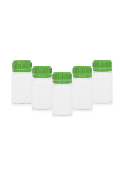 Borox Plastik Kare Şişe Yeşil Kilit Kapaklı Sızdırmaz Numune şişesi 5 x 250 ML