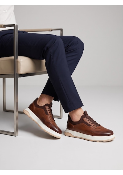 Aren Hakiki Deri Kahverengi Erkek Ayakkabı Günlük Casual Sneaker