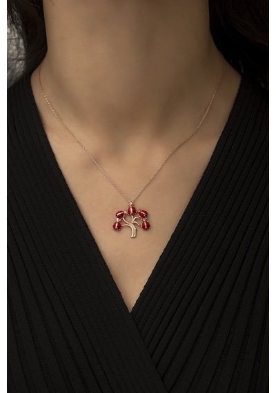 Uğur Böceği Hayat Ağacı Kolye Rose Gold Kaplama 925 Ayar Gümüş Uvps100511