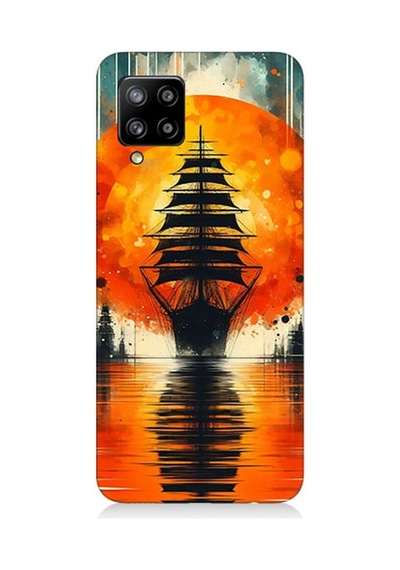 Samsung Galaxy A42 5g Uyumlu Gün Batımında Yelkenli Desenli Silikon Kılıf Çok Renkli