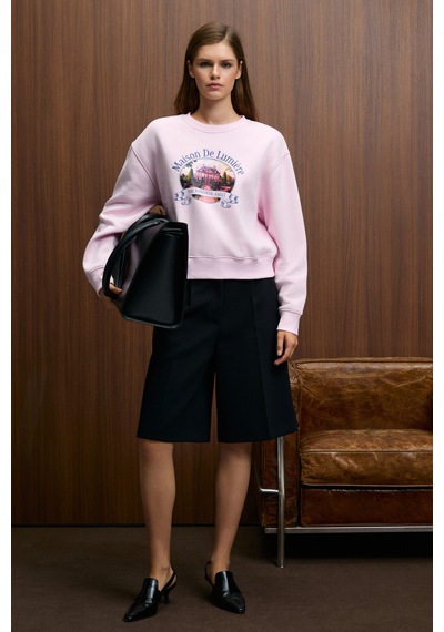 ETHIQUET TAL ERA Kadın Önü Baskılı Yuvarlak Yaka Pembe Sweatshirt