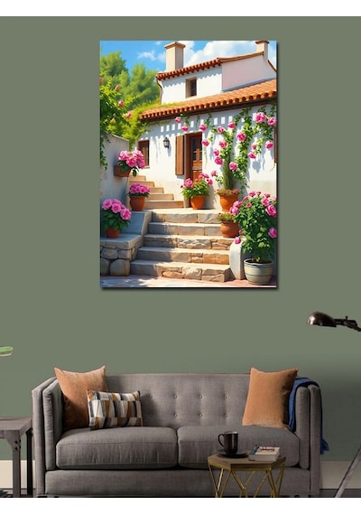 Kanvas Tablo Çiçekli Merdiven Manzarası 70cmx100cm
