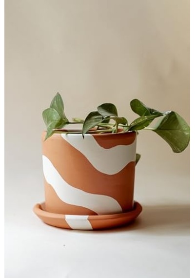 Terracotta Silindir Saksı+tabak Bohem Beyaz Küçük Diğer