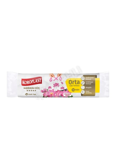Koroplast Maximum Güçlü Lotus Çiçeği Kokulu Büzgülü Orta Boy Çöp Torbası 15'li
