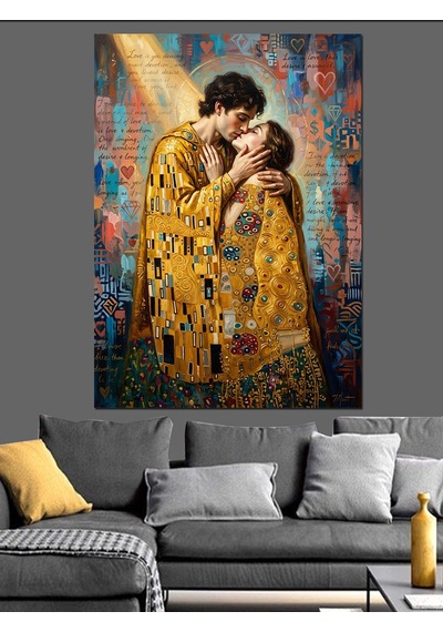 Gustav Klimt Öpücük Modern Yorumu Dekoratif Kanvas - Mdf Ahşap Tablo