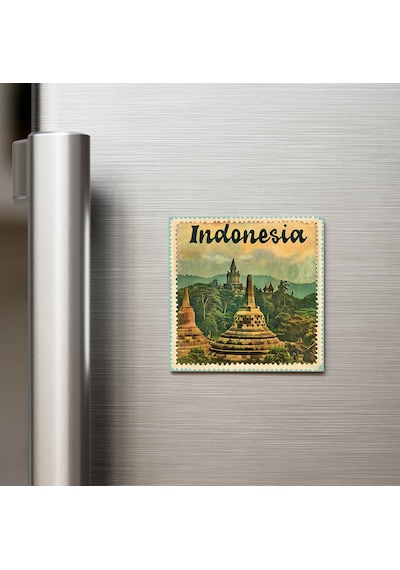 Endonezya Indonesia - Posta Pulu Temalı Ülke - Baskılı Buzdolap Magneti Kare - 9x9 Cm