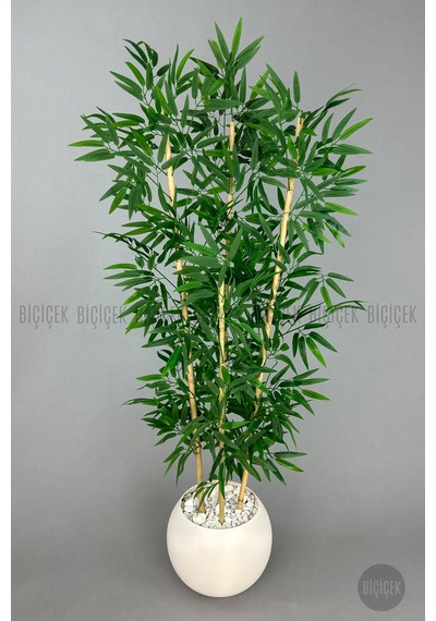 Yapay Bambu Ağacı 160 Cm Beyaz Küre Saksıda