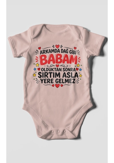 Morivokids Babaya Özel Kısa Kollu Bebek Body %100 Pamuk Zbn286-kk Pastel Pembe