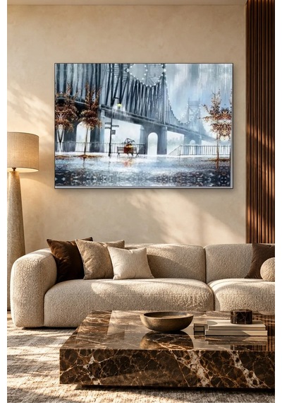 Fida Yağmurlu Günde Brooklyn Köprüsü Canvas Tablo Çok Renkli
