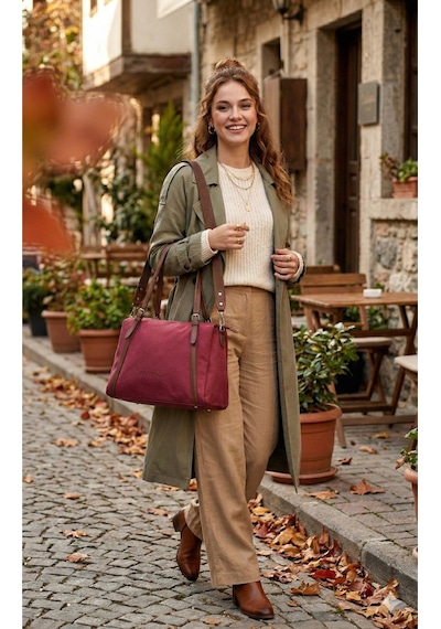 Just Polo Just & Polo Kadın Büyük Boy Omuz Çantası Günlük El Ve Çapraz Çanta Geniş İç Hacimli Valiz Model 6037 Bordo Taba