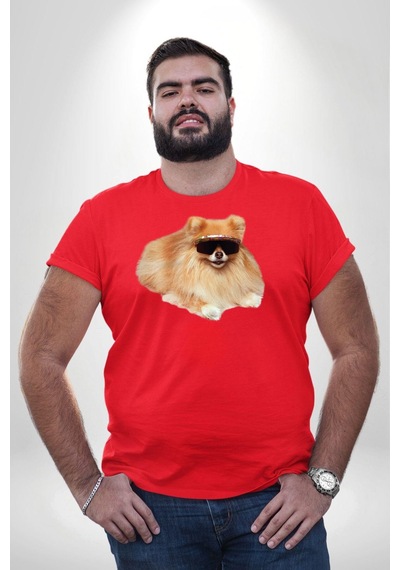 Angemiel Pomernian Köpek Kırmızı Büyük Beden Erkek Kadın Unisex Basic Ön Baskılı Tişört Kırmızı