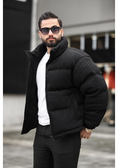 Erkek Dik Yaka Kışlık Örme Mont Çok Renkli