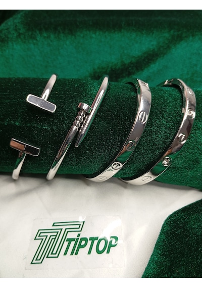 Tiptop/ Gümüş Renk 4 Lü Çelik Bileklik Set Gümüş