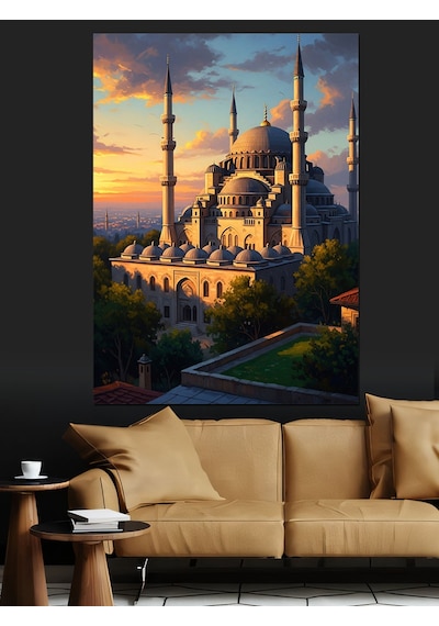 Ahşap Tablo Gün Batımında Görkemli Camii Manzarası İnsan Figürlü Tablolar