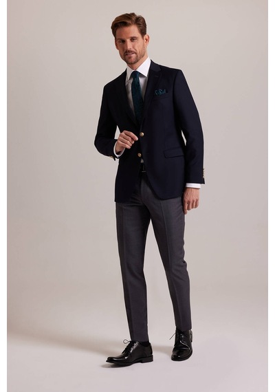 Ysf Erkek Lacivert Regular Fit Yünlü Blazer Ceket 001