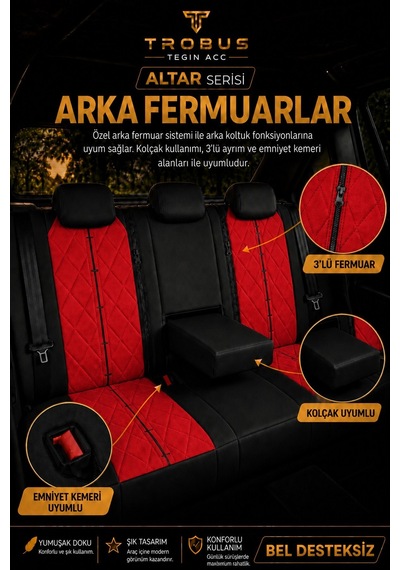 Alfa Romeo Tonale 2022+ Uyumlu Altar Serisi Tay Tüyü Oto Koltuk Kılıfı Kırmızı Siyah