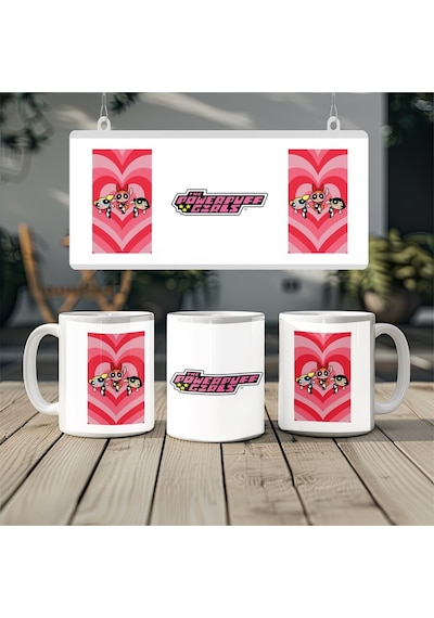 Powerpuff Girls Kalpli Pembe Desenli Kupa Bardak - Kız Gücü Temalı Hediye - 3lü Grup Beyaz