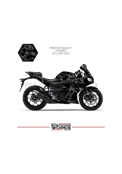 Yamaha R25 2019-2024 Kaplama Sticker Şimşek Yıldırım Motor Kaplama Modeli Hazır Kit 2019 / 2023 Uyumlu Gri