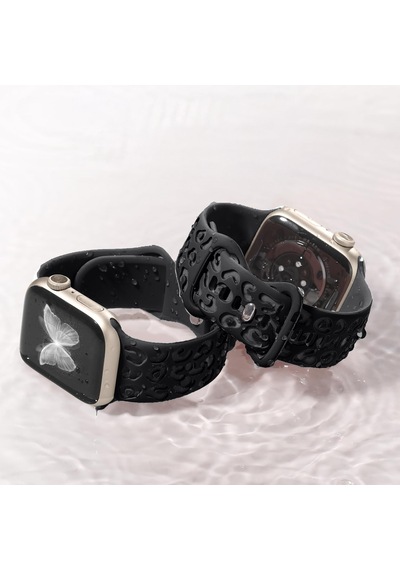 Apple Uyumlu  Watch 44 45 46mm Leopar Desenli Yumuşak Silikon Kordon Seri 2 3 4 5 6 Se 7 8 9 10