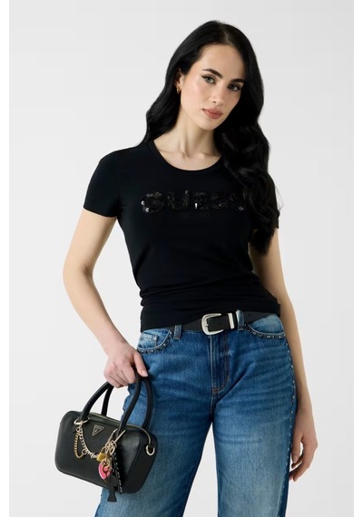 Guess Segquins Slim Fit Kadın T-shirt W5gı17j1314 Jet Black A996