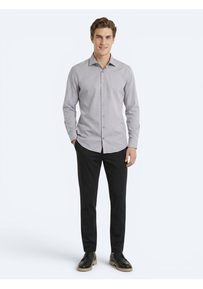 Kip Gri Regular Fit Uzun Dokuma Casual Pamuk Karışımlı Gömlek